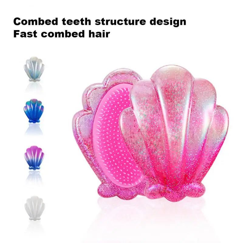 Shiny Shell Hair Brush-Mermaid Shell hair brush Apricot   