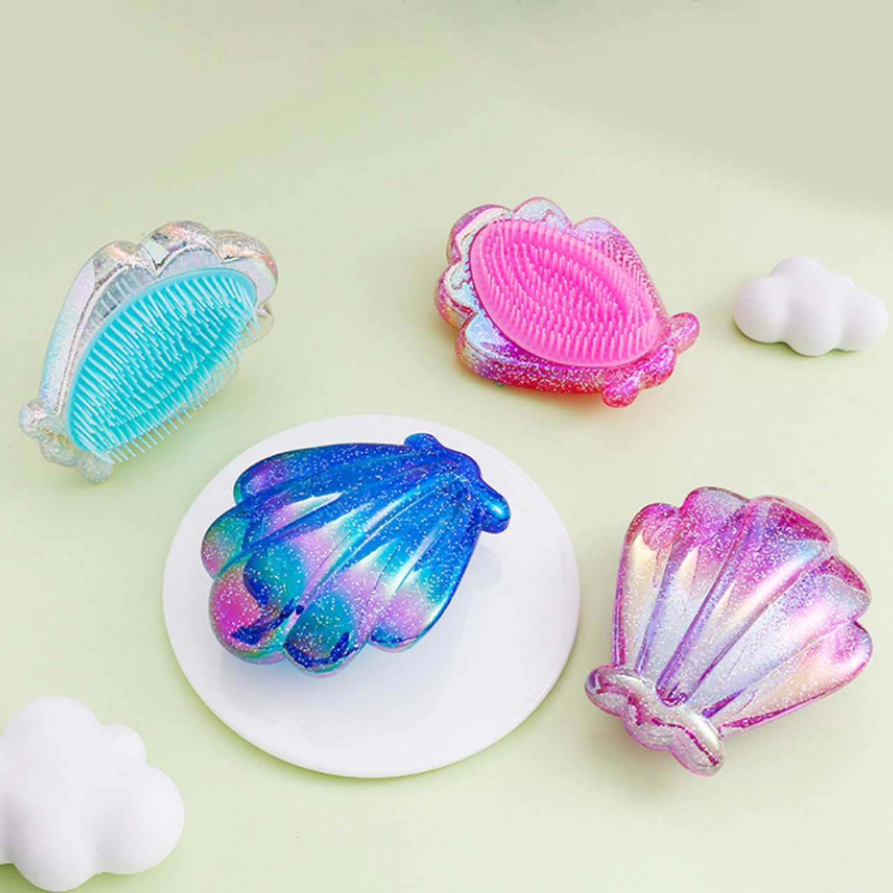 Shiny Shell Hair Brush-Mermaid Shell hair brush Apricot   