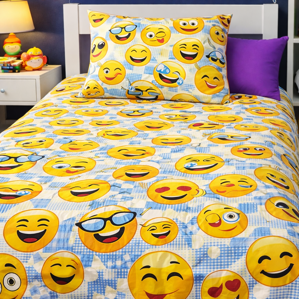 2Pcs Single Bed Sheet-EMOJI single bed sheet Apricot