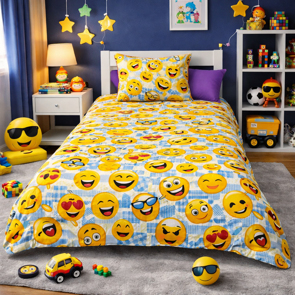 2Pcs Single Bed Sheet-EMOJI single bed sheet Apricot
