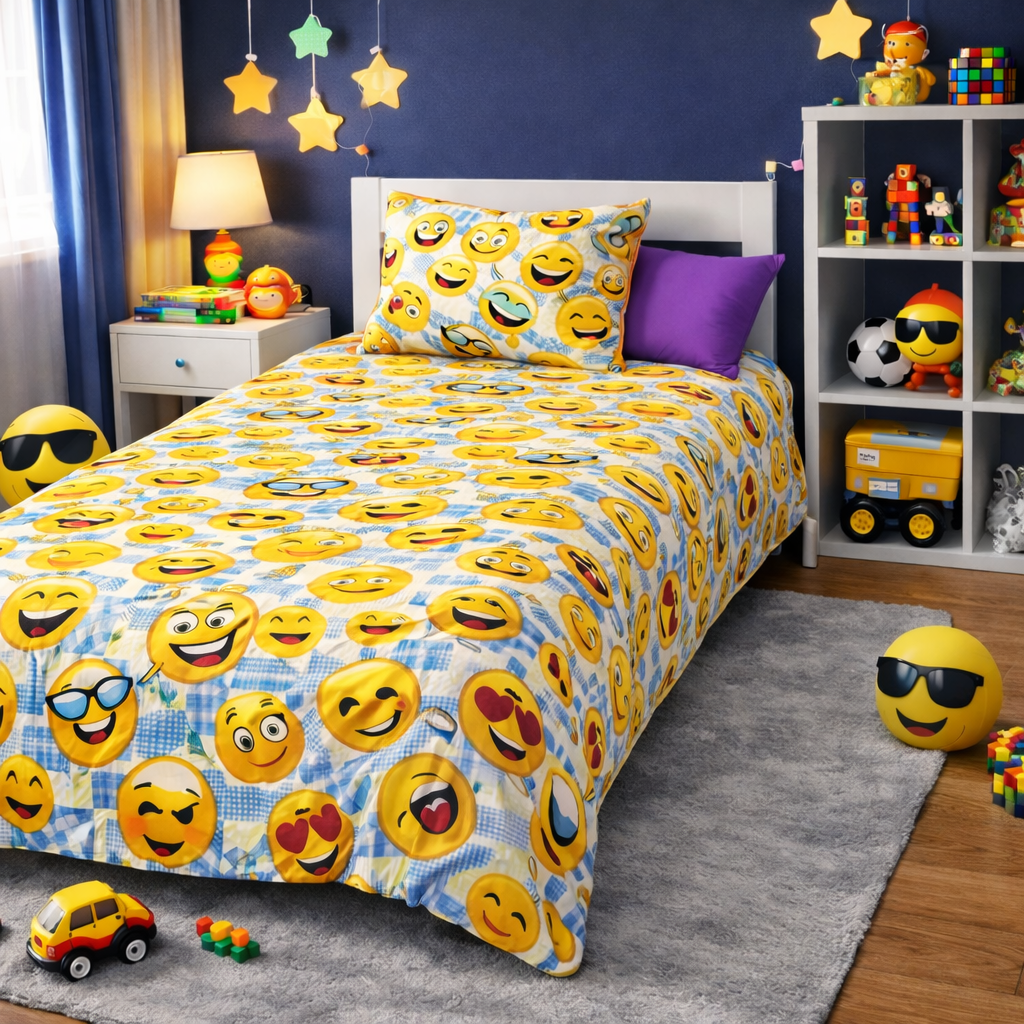 2Pcs Single Bed Sheet-EMOJI single bed sheet Apricot