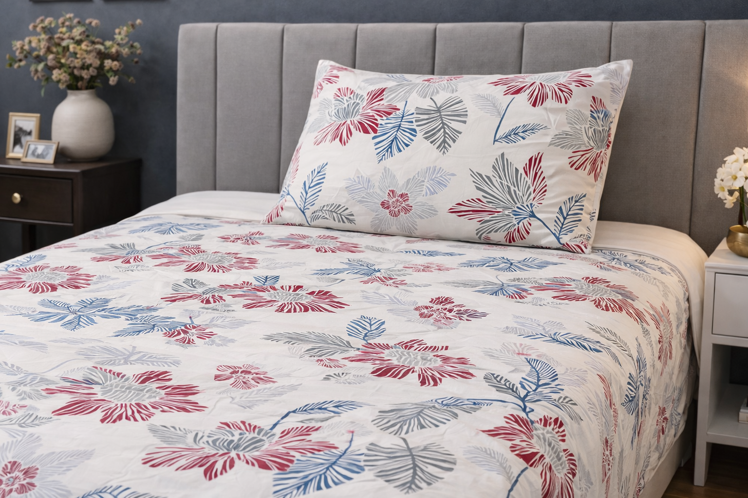 2Pcs Single Bed Sheet-Cherry Blosoom single bed sheet Apricot