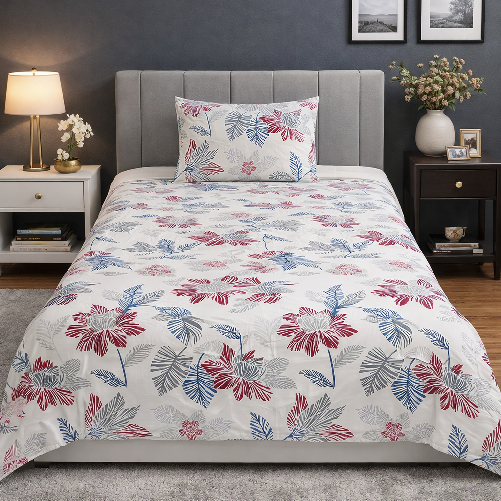 2Pcs Single Bed Sheet-Cherry Blosoom single bed sheet Apricot