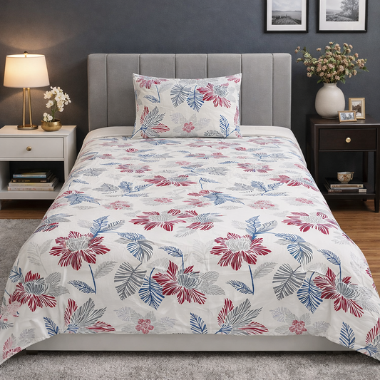 2Pcs Single Bed Sheet-Cherry Blosoom single bed sheet Apricot