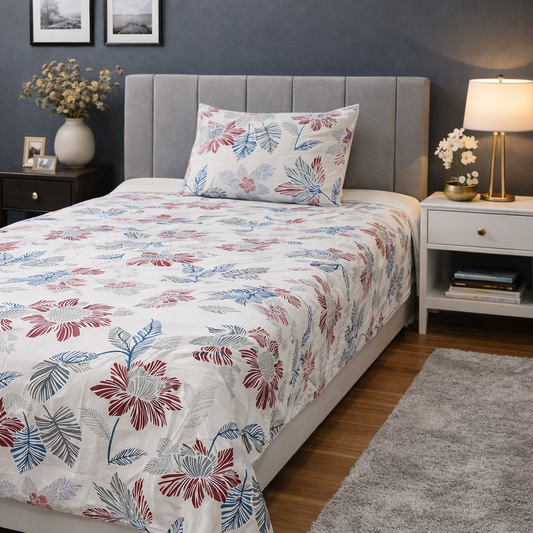 2Pcs Single Bed Sheet-Cherry Blosoom single bed sheet Apricot