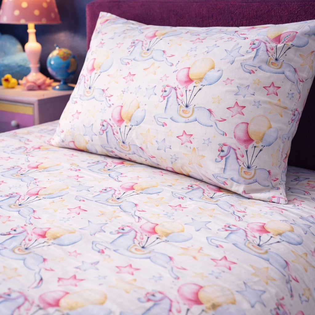 2Pcs Single Bed Sheet-Unicorn single bed sheet Apricot