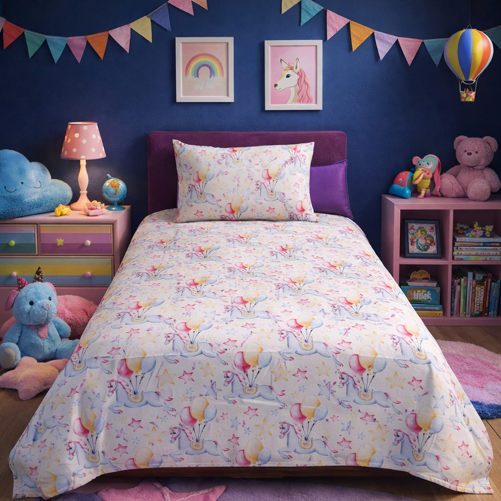 2Pcs Single Bed Sheet-Unicorn single bed sheet Apricot
