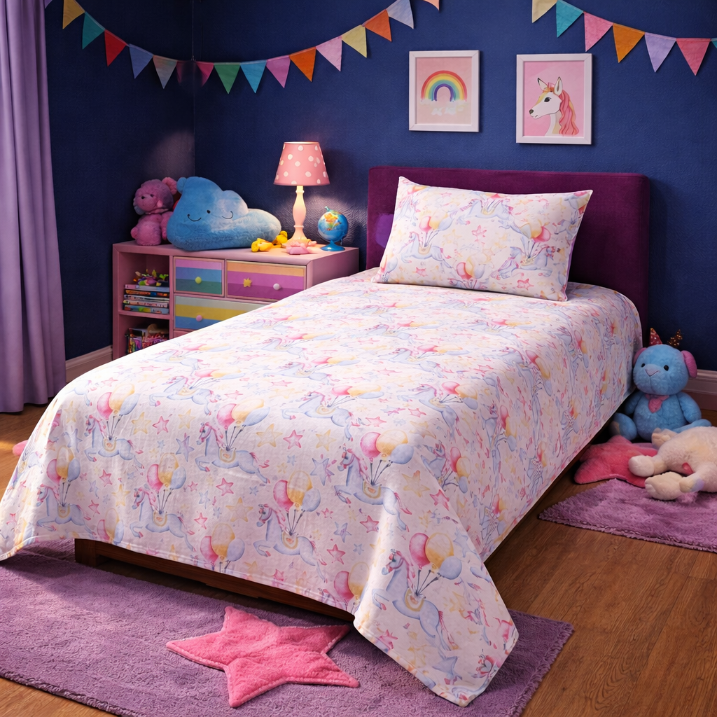 2Pcs Single Bed Sheet-Unicorn single bed sheet Apricot