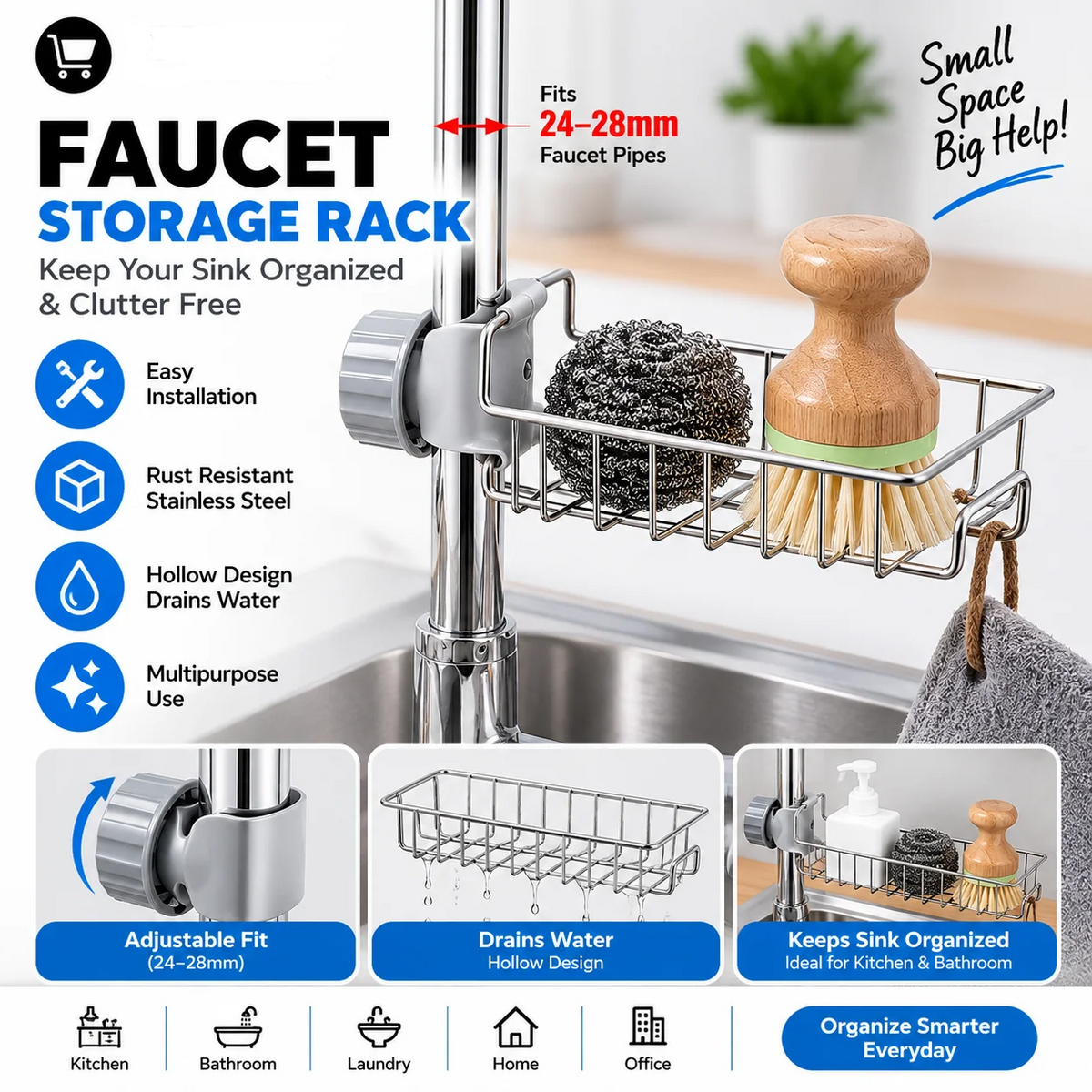 Stainless Steel Faucet Rack Sponge Holder Faucet Apricot