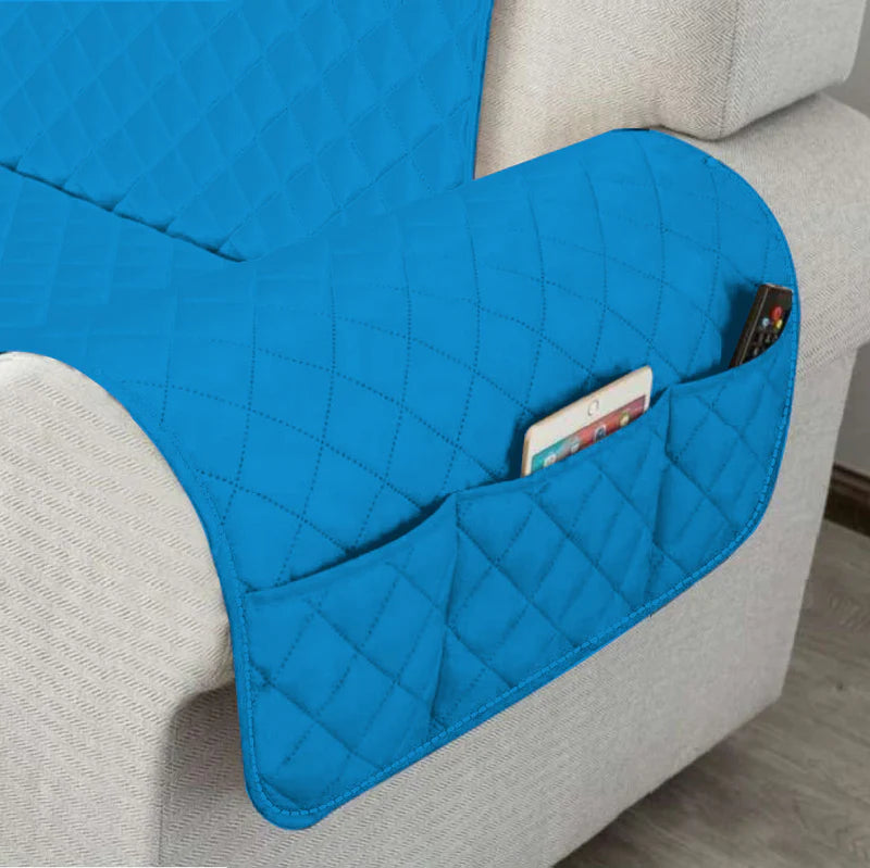 Sofa Cover-Aqua Blue With Pockets Sofa Cover Apricot   