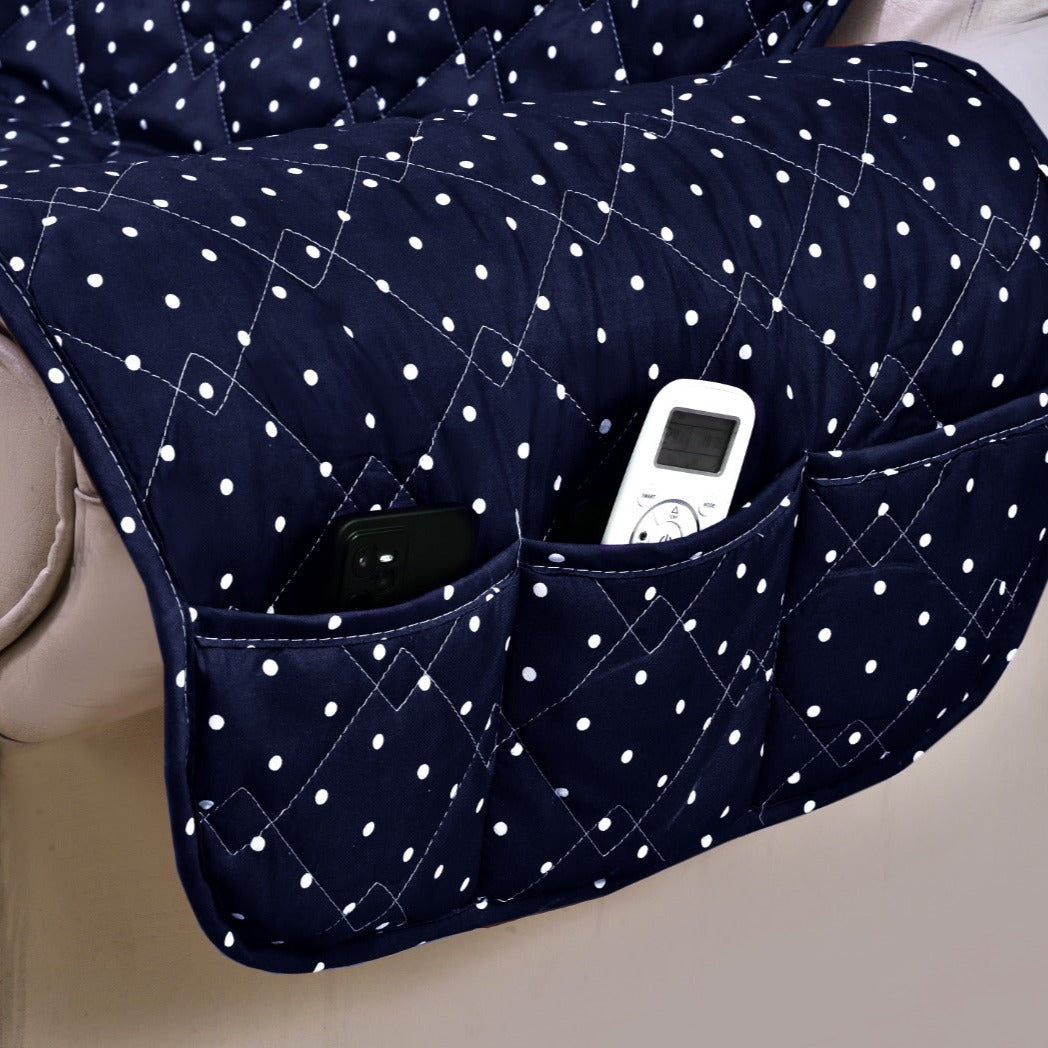 Sofa Cover-Blue Polka With Pockets Apricot