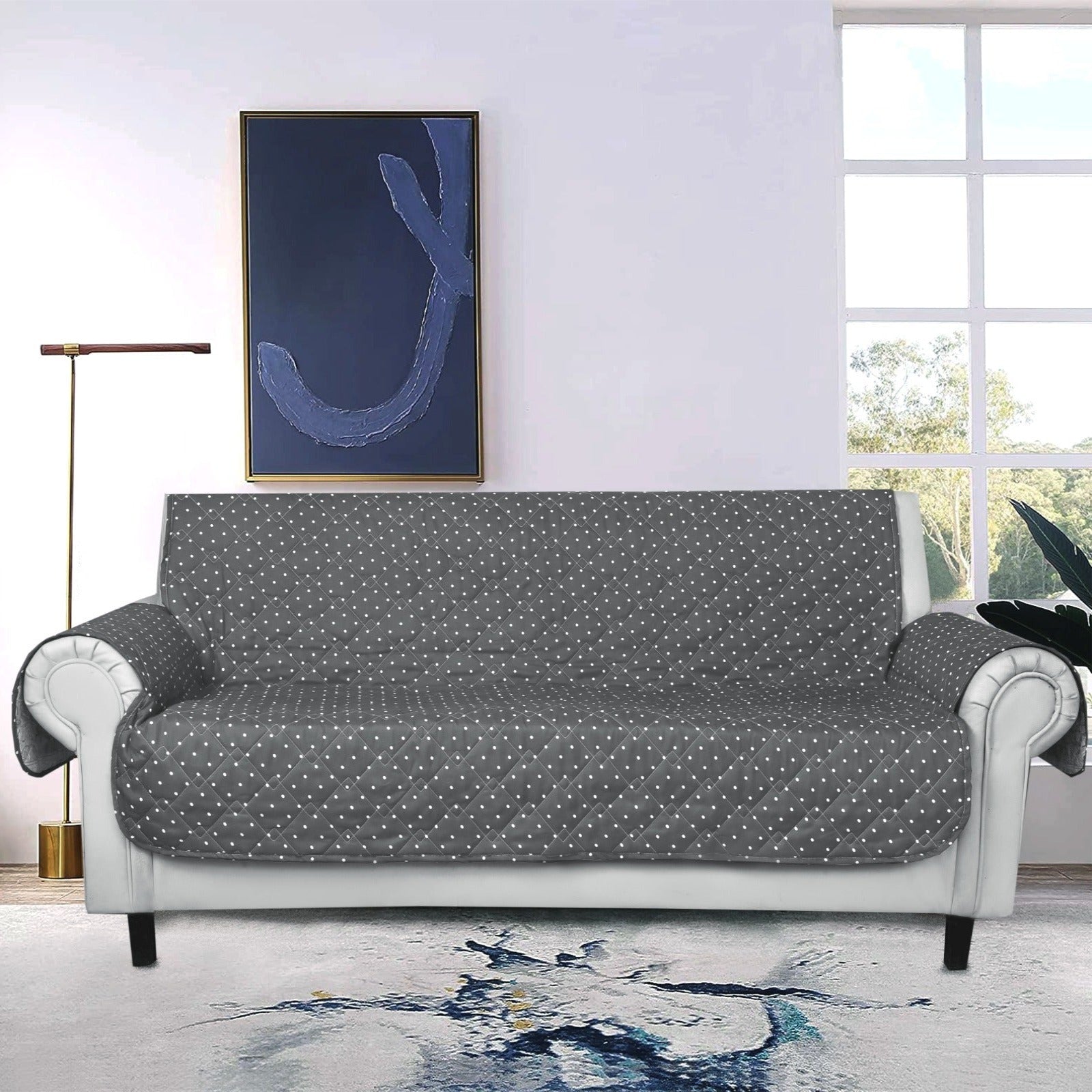 Sofa Cover-Grey Polka With Pockets Apricot