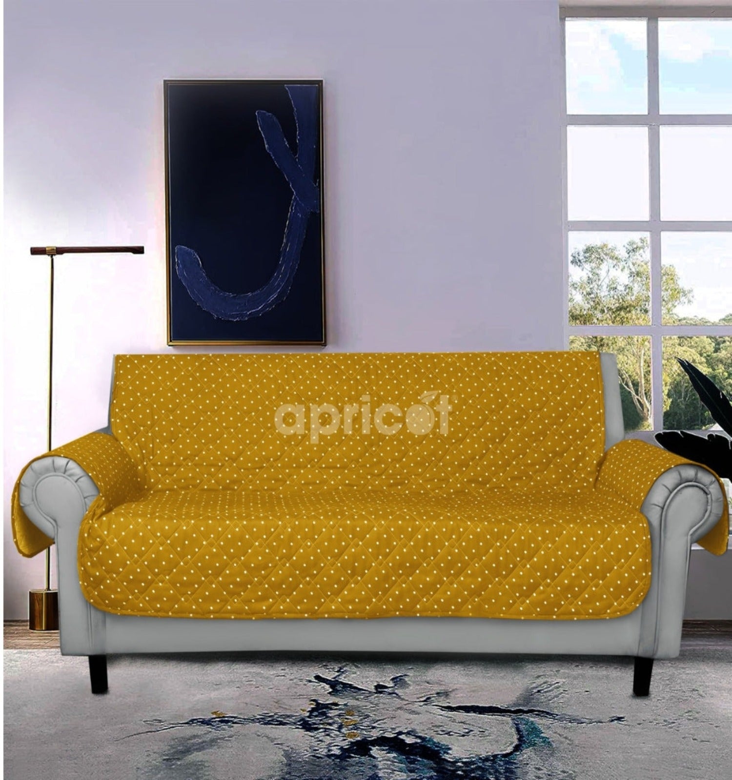 Sofa Cover-Mustard Polka With Pockets Sofa Cover Apricot   