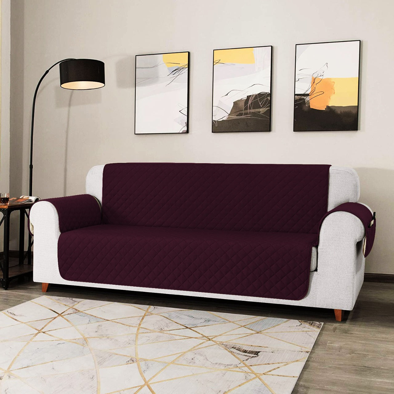 Sofa Cover-Plum With Pockets Sofa Cover Apricot   