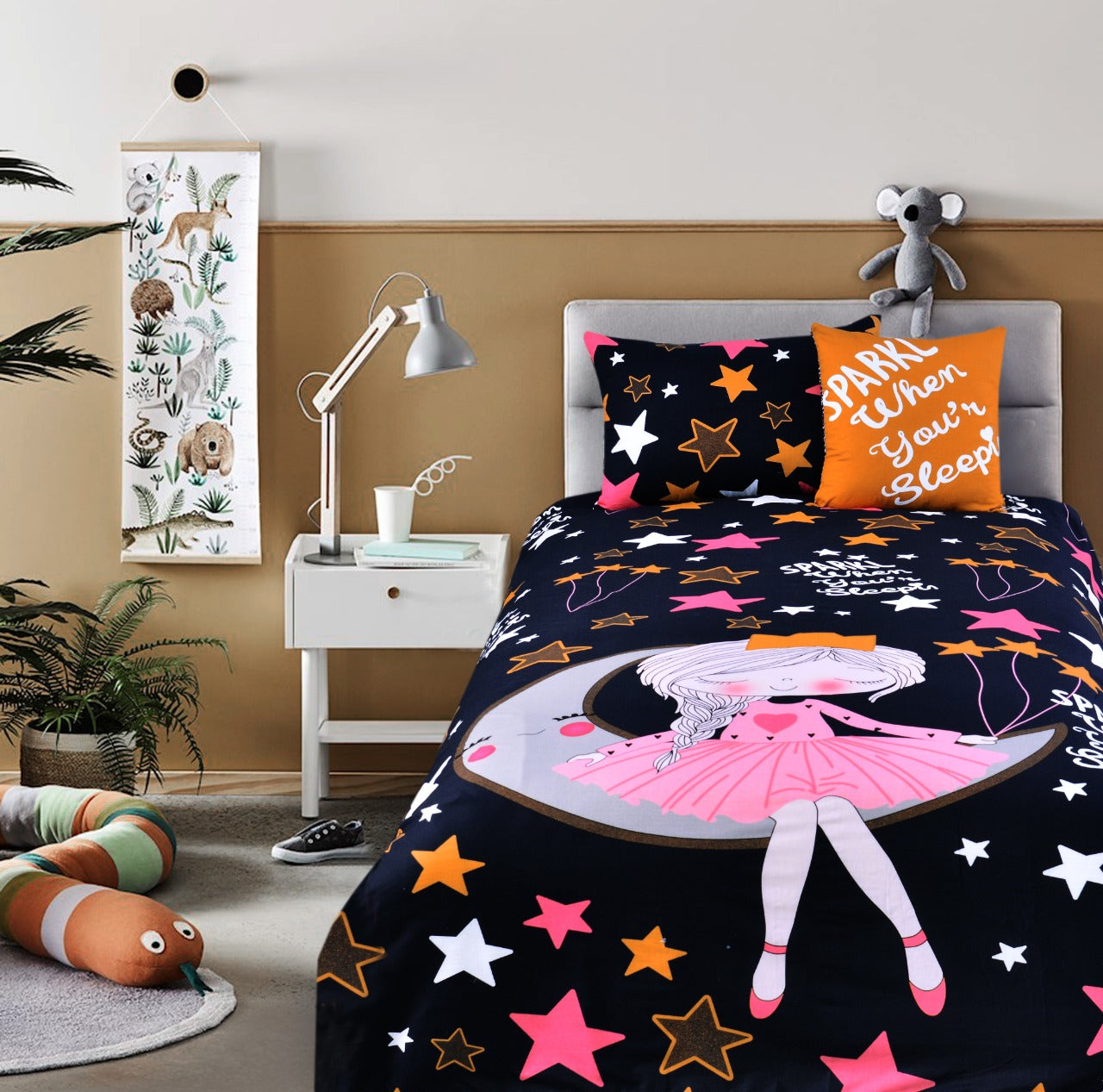 2Pcs Digital Printed Single Bed Sheet- Sparkling single bed sheet Apricot