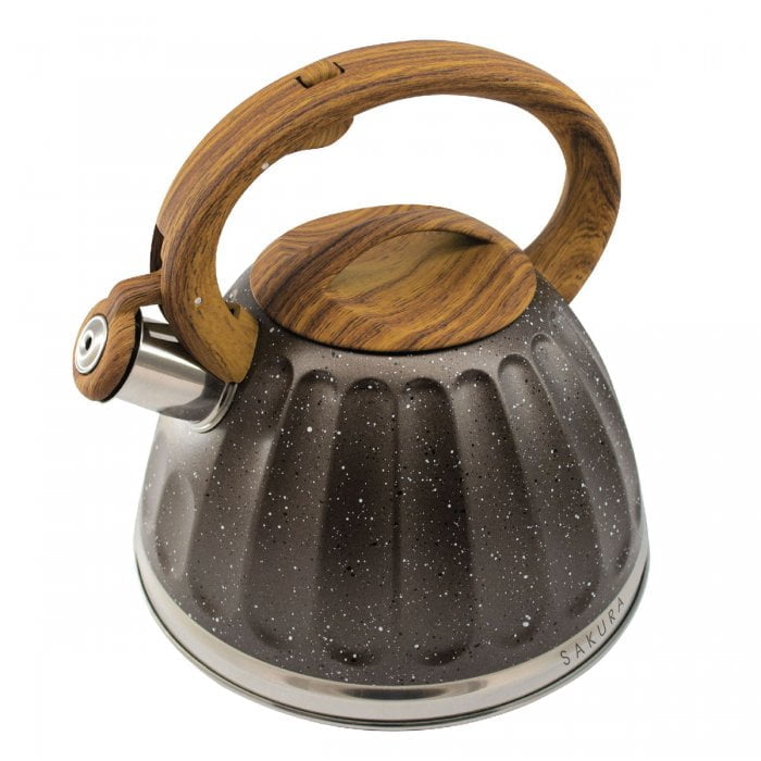 Stainless Steel One Touch Button Whistle Teapot with Anti Scalding Handle  Apricot   