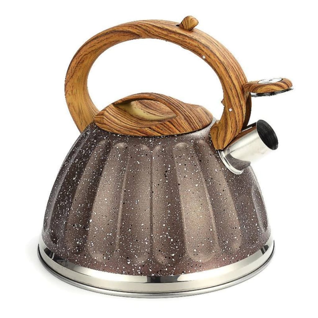 Stainless Steel One Touch Button Whistle Teapot with Anti Scalding Handle  Apricot   