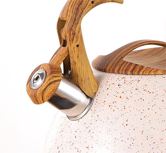 Stainless Steel One Touch Button Whistle Teapot with Anti Scalding Handle-Beige  Apricot   