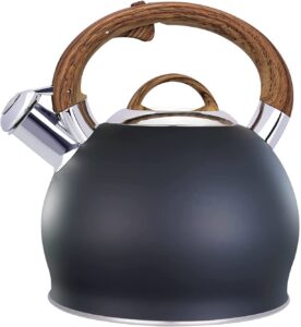 Stainless Steel One Touch Button Whistle Teapot with Anti Scalding Handle-Black  Apricot   