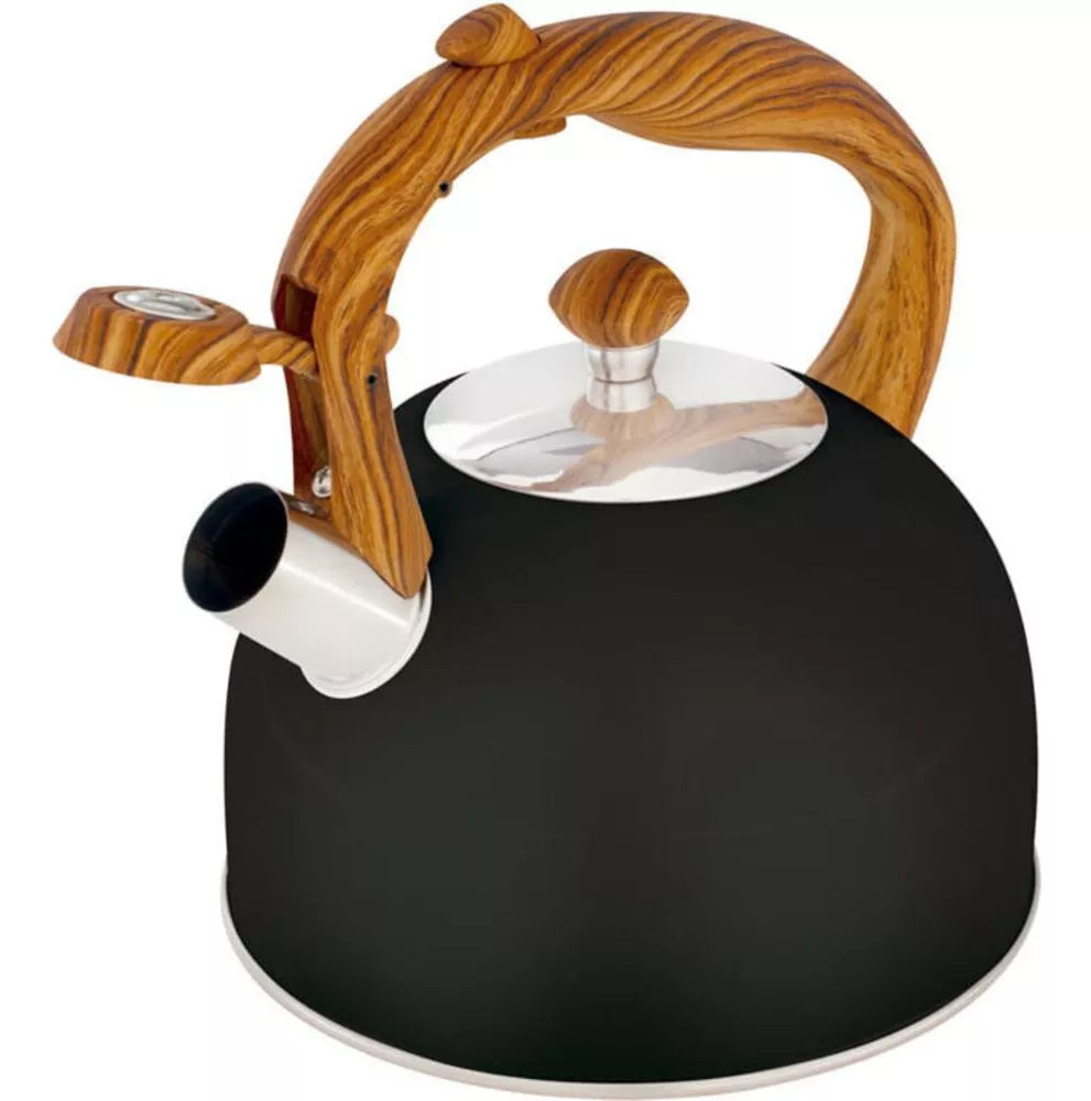 Stainless Steel One Touch Button Whistle Teapot with Anti Scalding Handle-Black  Apricot   