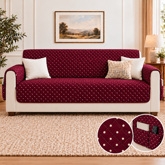Sofa Cover-Plum Polka With Pockets Sofa Cover Apricot