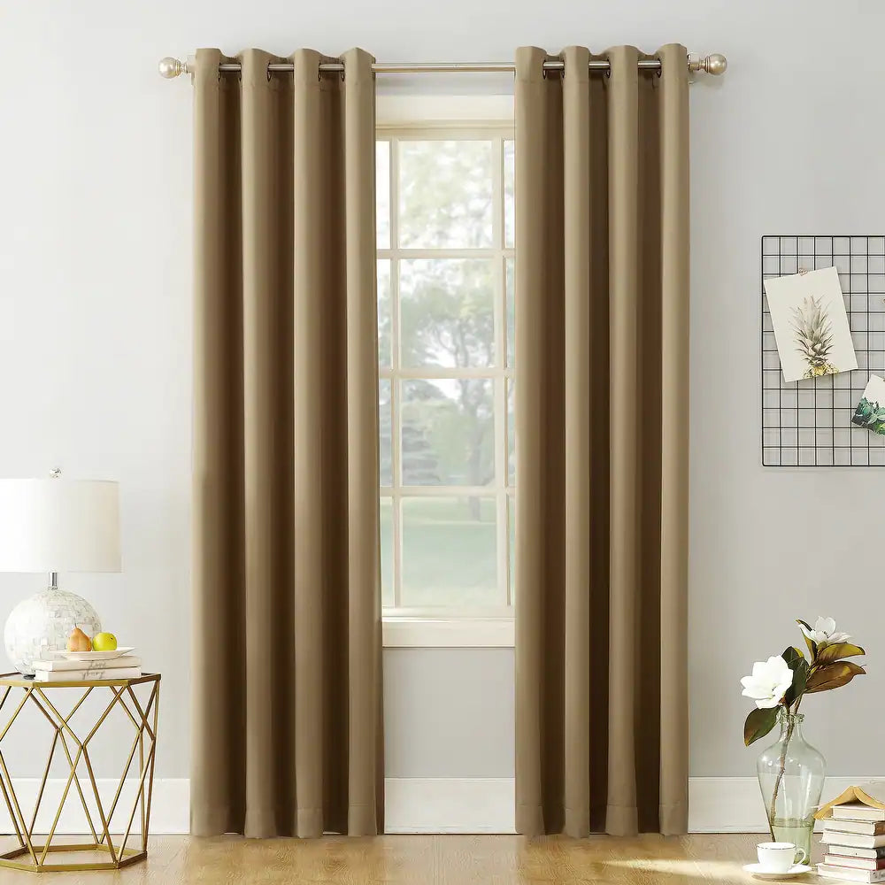 2 PCs Blackout Room Curtains-Beige Curtains Apricot