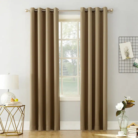 2 PCs Blackout Room Curtains-Beige Curtains Apricot