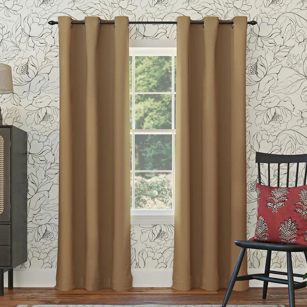 2 PCs Blackout Room Curtains-Beige Curtains Apricot