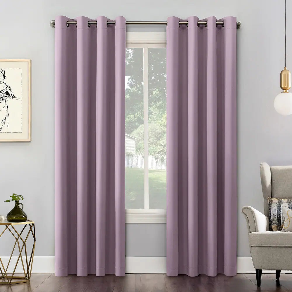 2 PCs Blackout Room Curtains-Lilac Curtains Apricot