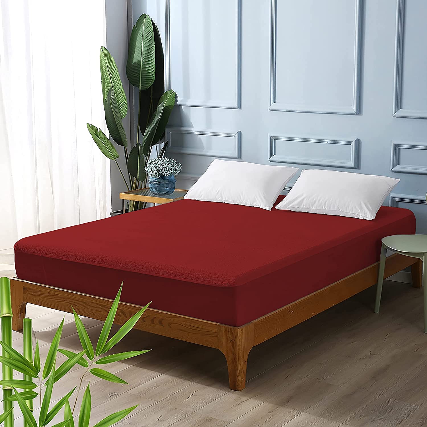 Terry Waterproof Mattress Protector- Maroon Apricot