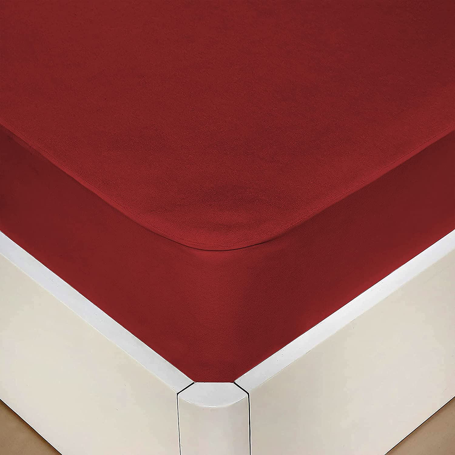 Terry Waterproof Mattress Protector- Maroon  Apricot   