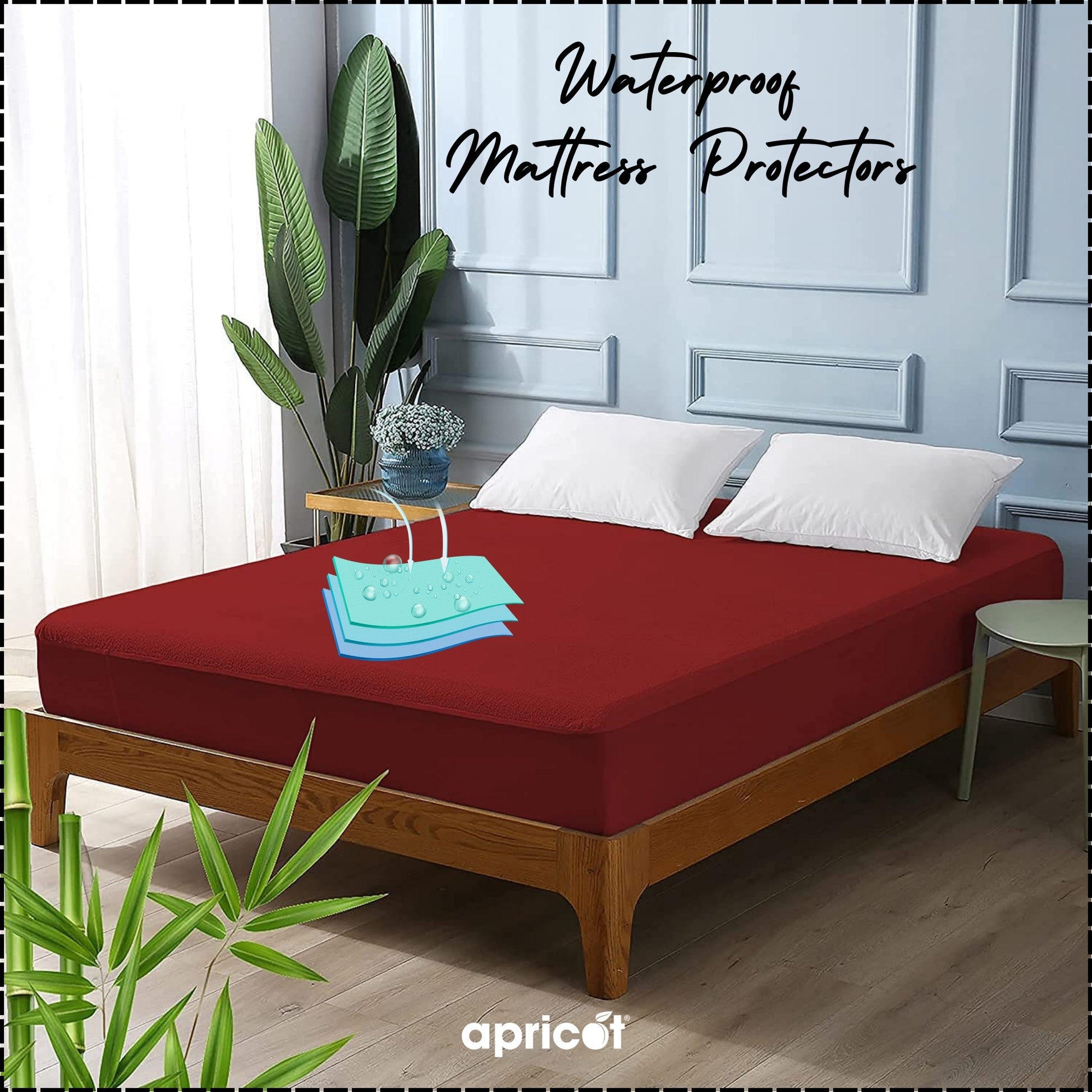 Terry Waterproof Mattress Protector- Maroon  Apricot   