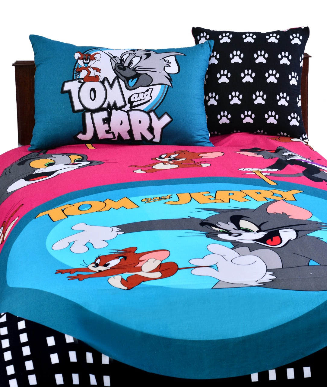 2Pcs Digital Printed Single Bed Sheet- Tom & Jerry single bed sheet Apricot