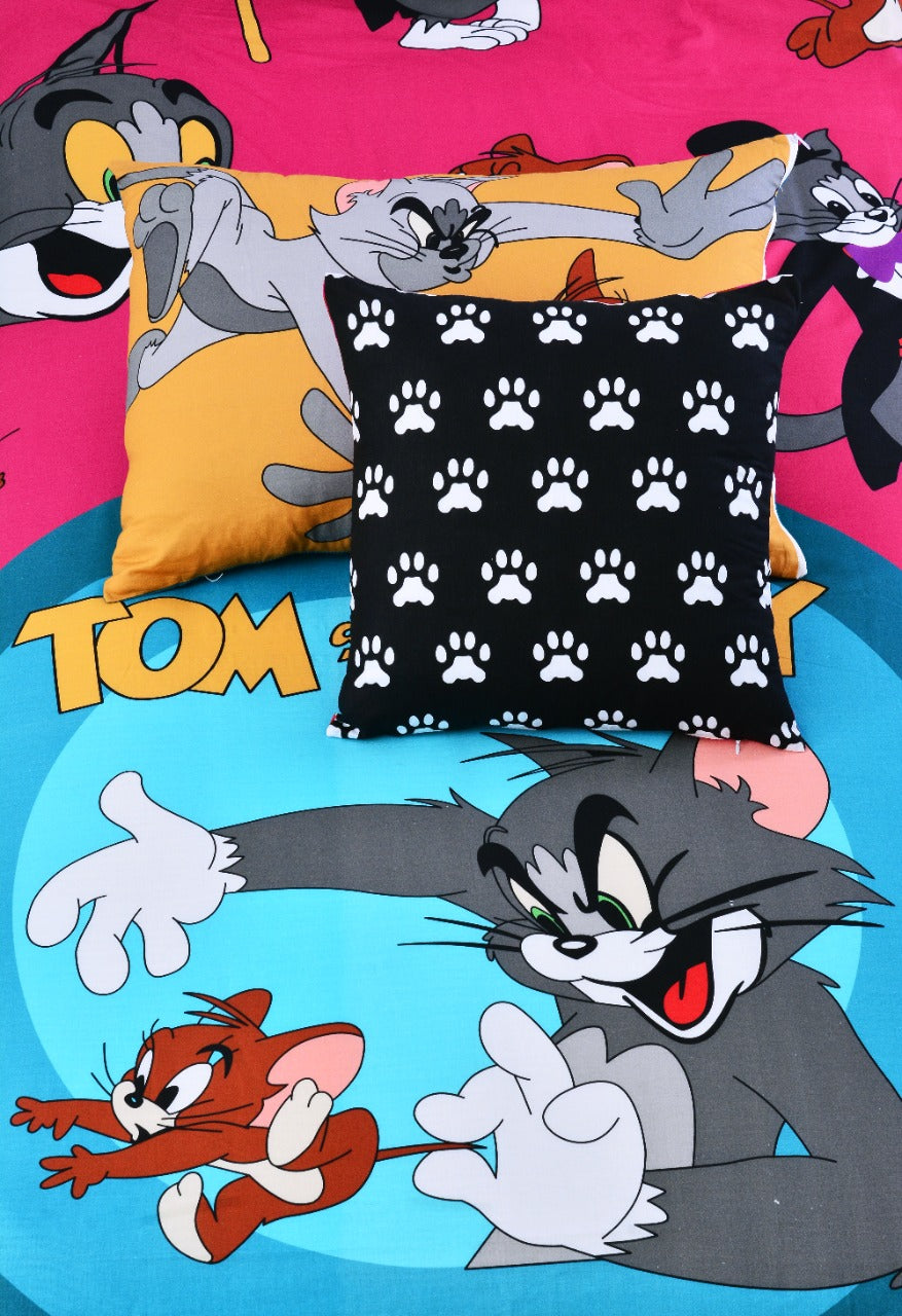 2Pcs Digital Printed Single Bed Sheet- Tom & Jerry single bed sheet Apricot