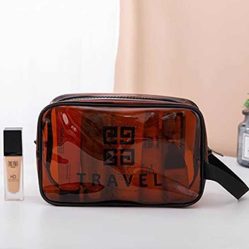 Transparent PVC Portable Travel Cosmetic Bag 5445-Cofee Cosmetic Organizer Apricot   