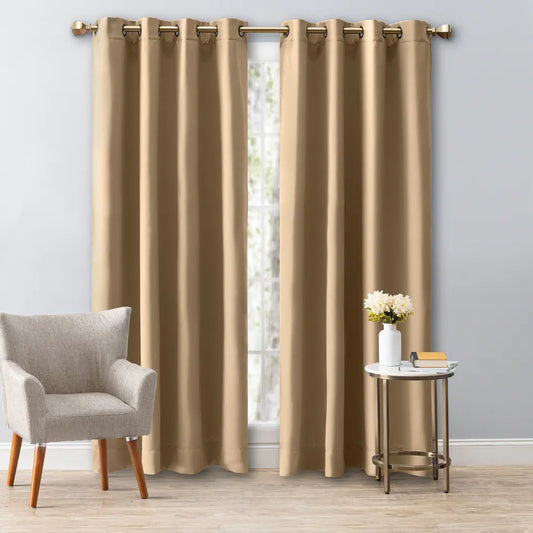 2 PCs Blackout Room Curtains-Beige Curtains Apricot