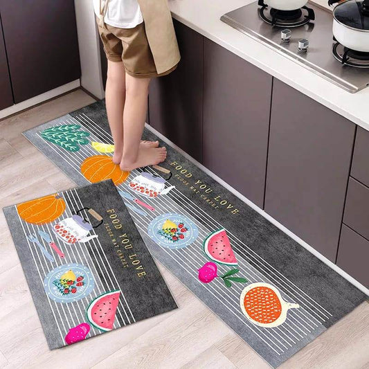 Anti slip Kitchen Floor Mat Set-Vegetables Rugs Apricot   