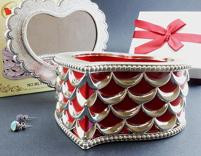 Vintage Design Treasure Jewelry Box-Heart Cosmetic Organizer Apricot   