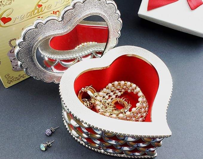 Vintage Design Treasure Jewelry Box-Heart Cosmetic Organizer Apricot   