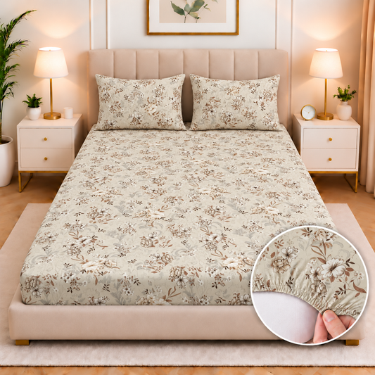 Cotton Fitted Bed Sheet- Hazel Bloom