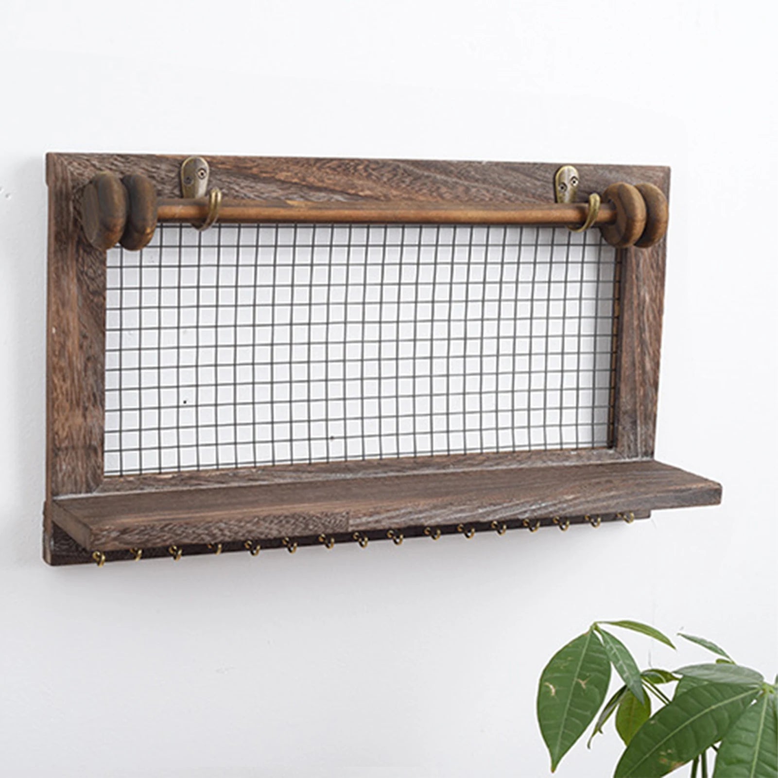 Wall Mounted Wooden Shelf with 16 Hooks(SA2405-73)  Apricot   