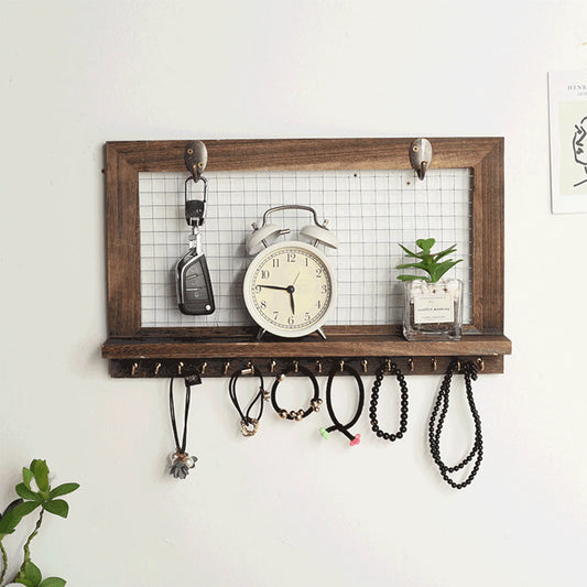 Wall Mounted Wooden Shelf with 16 Hooks(SA2405-73)  Apricot   