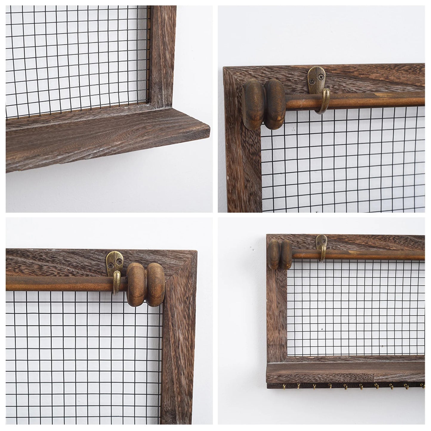 Wall Mounted Wooden Shelf with 16 Hooks(SA2405-73)  Apricot   