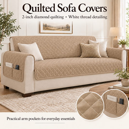 Quilted Sofa Cover- Khaki (Beige) Sofa Cover Apricot