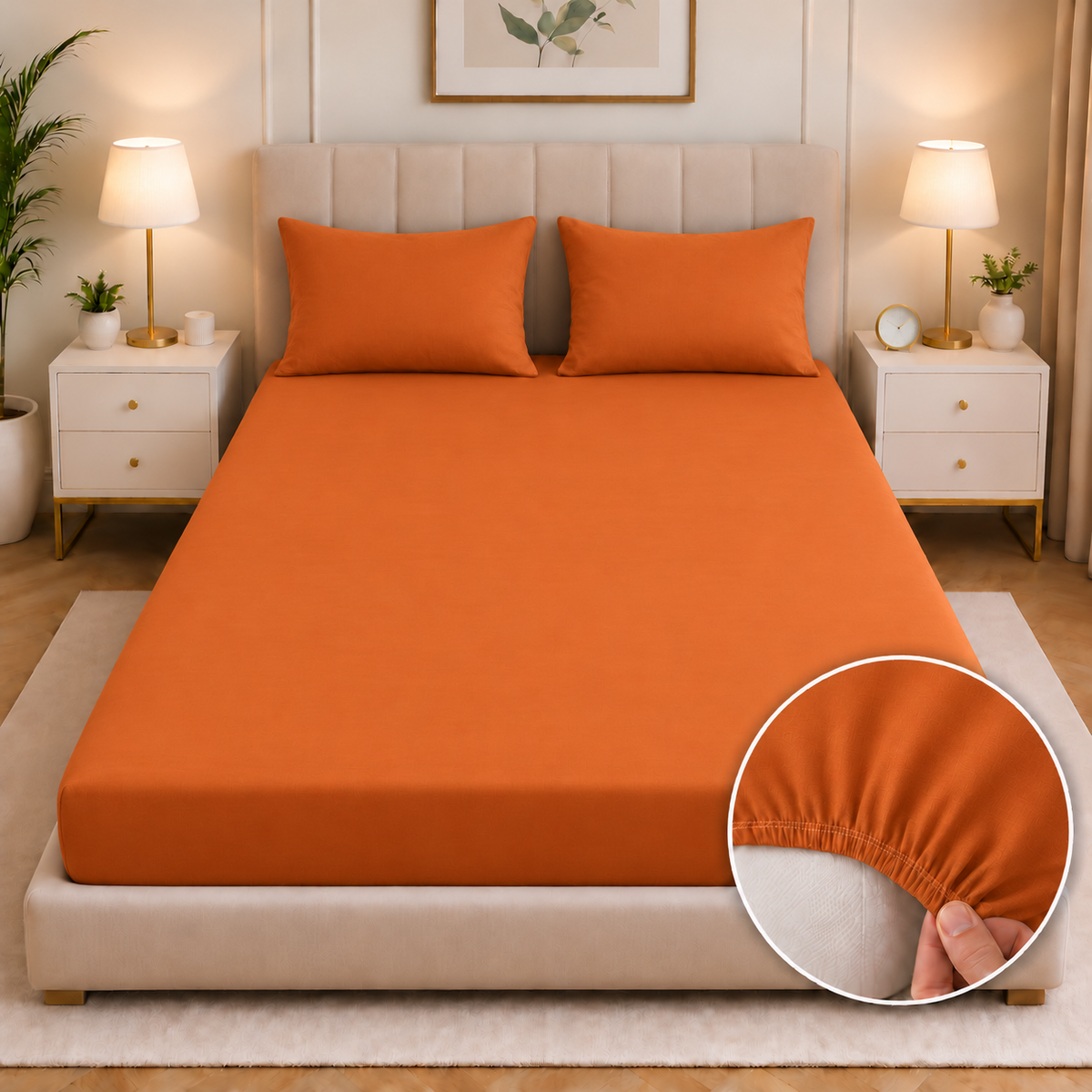 Fitted Bed Sheet Dyed-Orange Fitted Sheets Apricot
