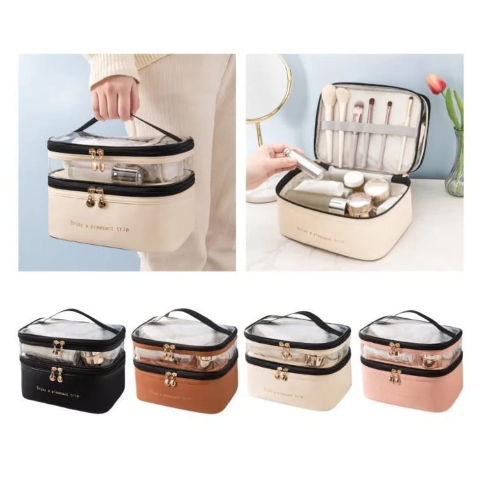 Waterproof Pvc Cosmetic Travel Portable Bag-Beige Cosmetic Organizer Apricot   