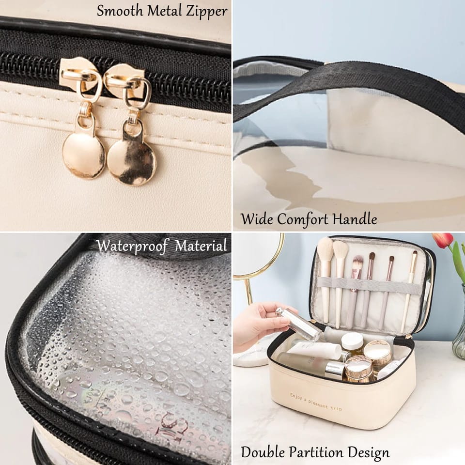 Waterproof Pvc Cosmetic Travel Portable Bag-Beige Cosmetic Organizer Apricot   