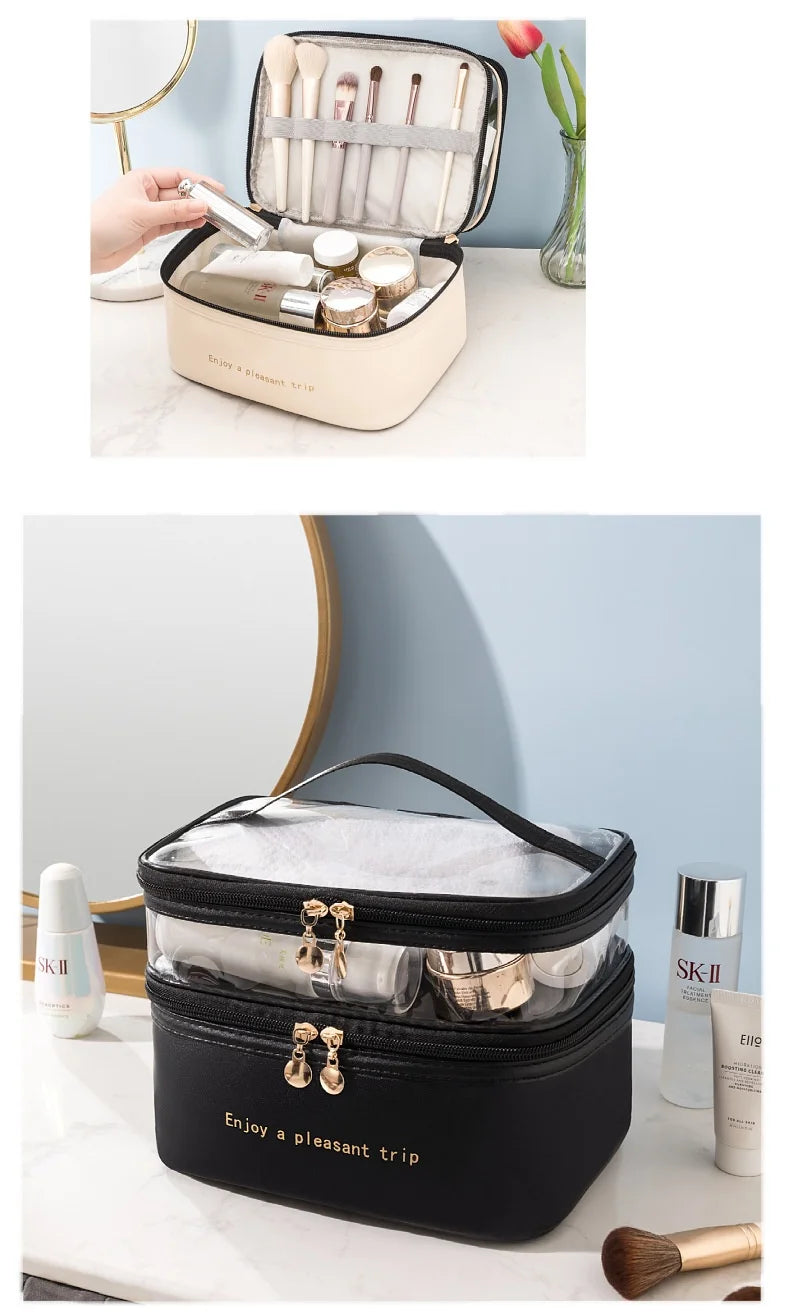 Waterproof Pvc Cosmetic Travel Portable Bag-Beige Cosmetic Organizer Apricot   