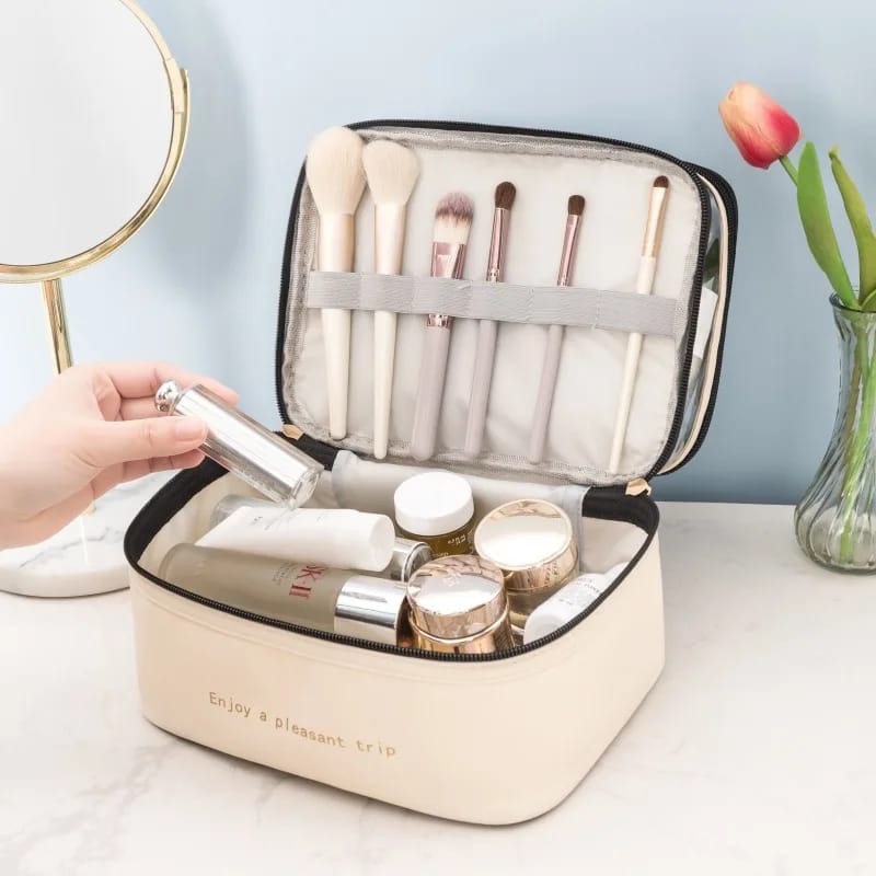 Waterproof Pvc Cosmetic Travel Portable Bag-Beige Cosmetic Organizer Apricot   