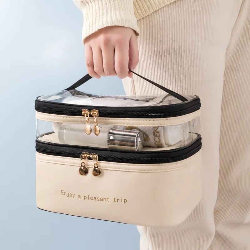 Waterproof Pvc Cosmetic Travel Portable Bag-Beige Cosmetic Organizer Apricot   